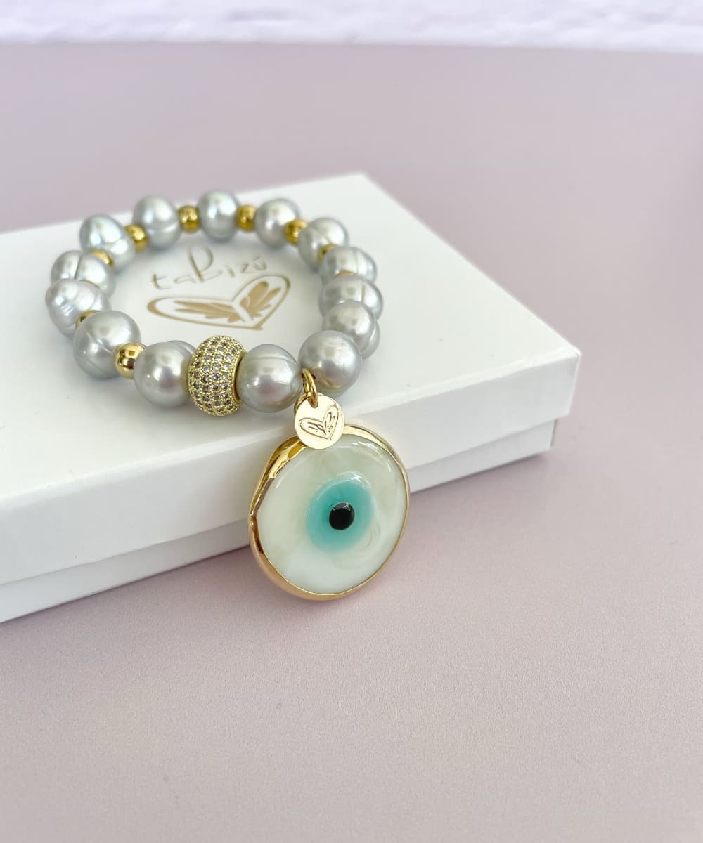 Pulsera Perlas Cultivadas Gris Y Ojo Turco Tabiz