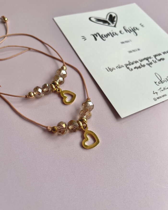Dúo de pulseras mamá e hija hilo nude - Imagen 2
