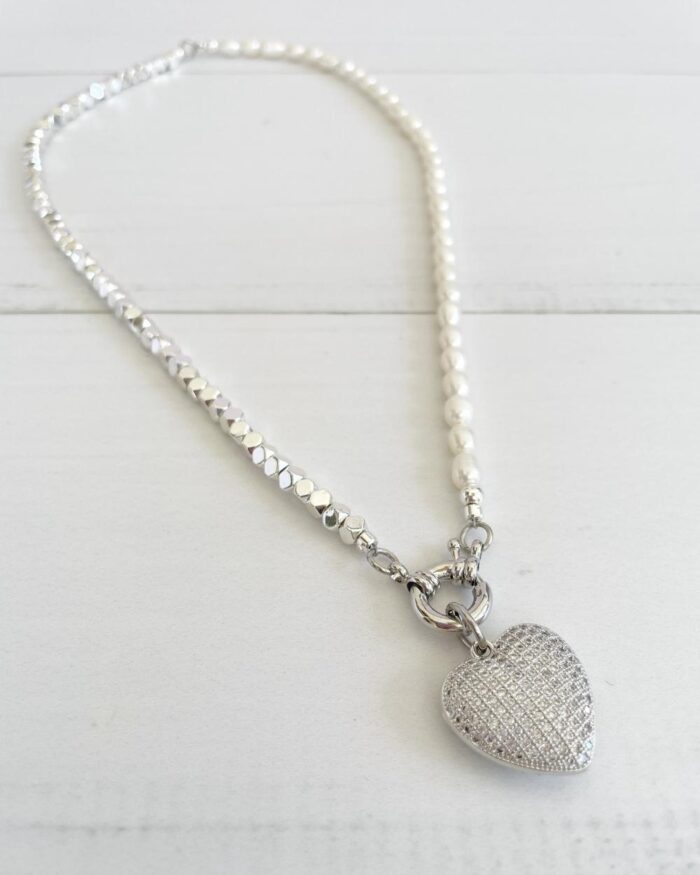 Collar perla y hematitas silver - Imagen 2