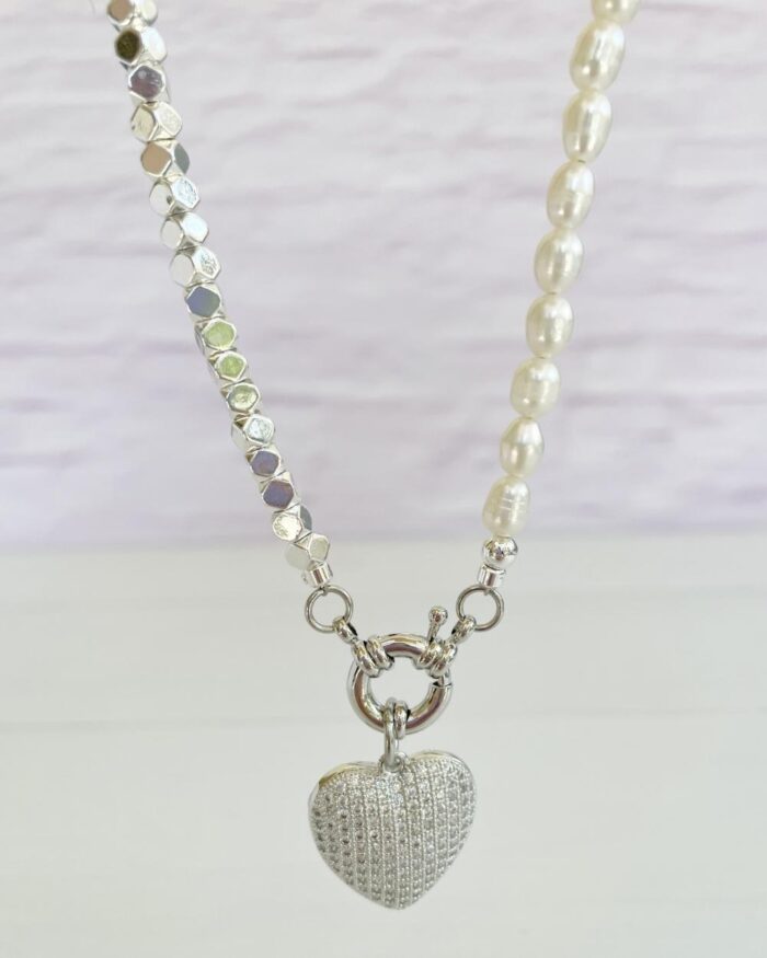 Collar perla y hematitas silver - Imagen 3