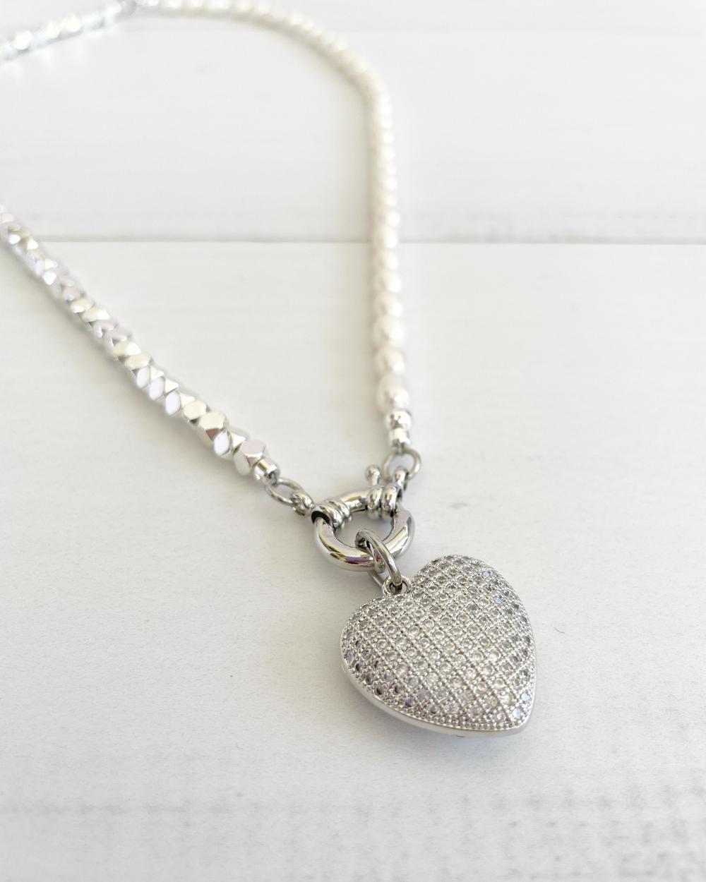 tbz489 Collar perla y hematitas silver - Imagen 1