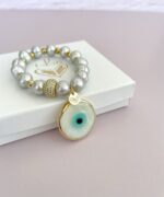 Pulsera perlas cultivadas gris y ojo turco