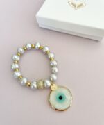 Pulsera perlas cultivadas gris y ojo turco - Imagen 2