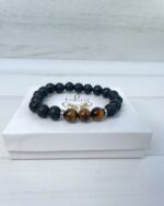 Pulsera piedra volcánica y ojo de tigre