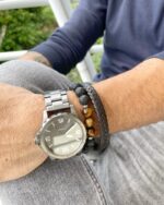 Pulsera piedra volcánica y ojo de tigre - Imagen 2