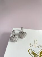 Argollas zirconias con dije corazón plateadas