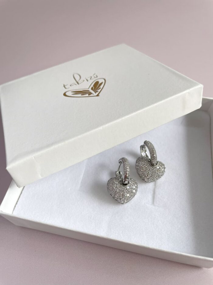 Argollas zirconias con dije corazón plateadas - Imagen 2