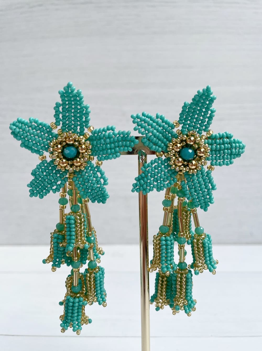 tb82 Maxi aretes 1 flor turquesa - Imagen 1