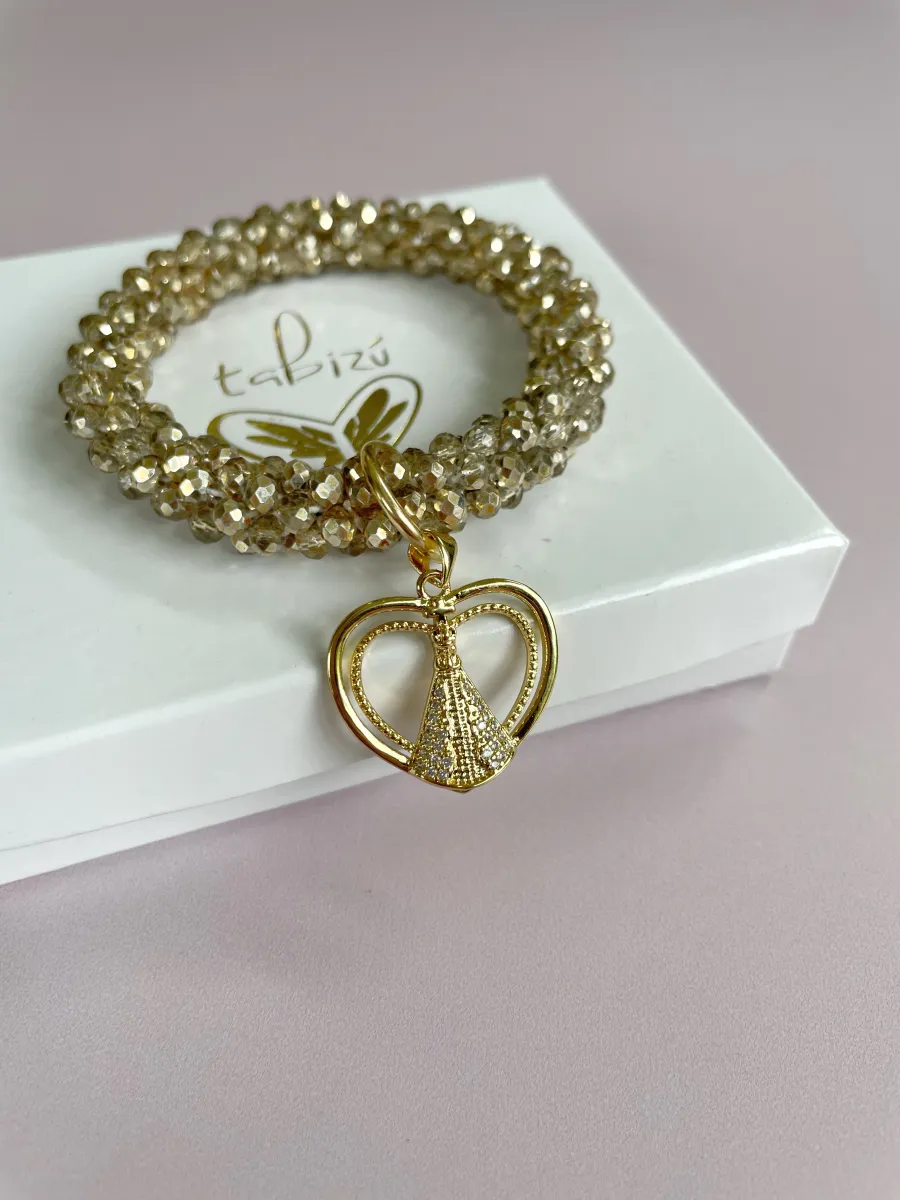 tb98 Pulsera kumihimo dorada Virgen - Imagen 1