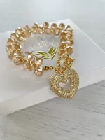 Pulsera cristales gota nude corazón