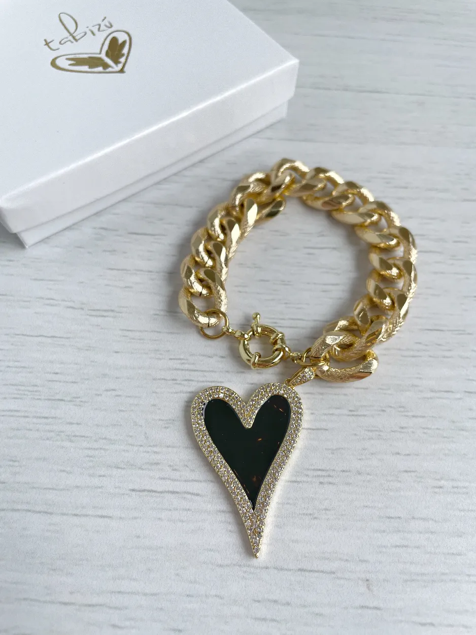 tb226 Pulsera eslabones corazón blanco - Imagen 1