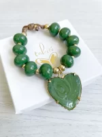 Pulsera beads verde esmeralda corazón