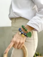 Pulsera beads verde esmeralda corazón - Imagen 2