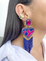 Maxi arete corazón y cristal azul y fucsia - Imagen 2