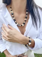 Collar ágata negra con puñitos de perla