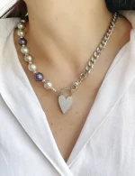 Conjunto pulsera collar y aretes Madre perla facetada - Imagen 2