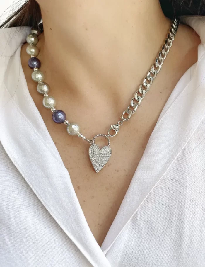 Conjunto pulsera collar y aretes Madre perla facetada - Imagen 2