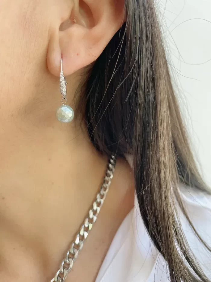 Conjunto pulsera collar y aretes Madre perla facetada - Imagen 3