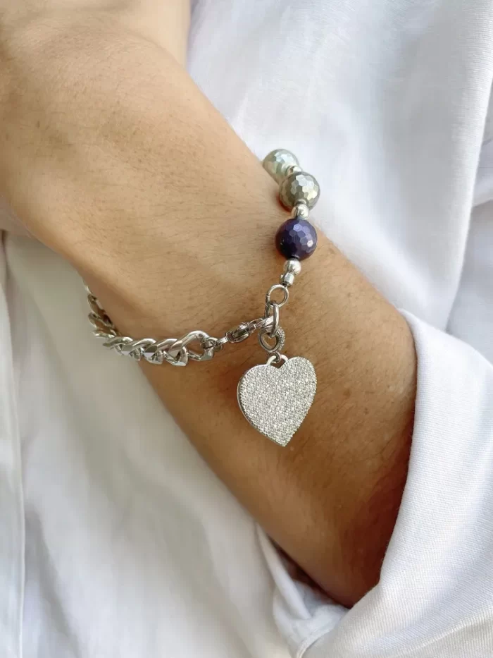 Conjunto pulsera collar y aretes Madre perla facetada - Imagen 4