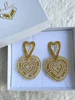 Maxi arete corazón tejido