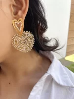 Maxi arete corazón tejido - Imagen 3