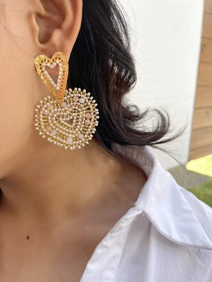 Maxi arete corazón tejido - Imagen 3