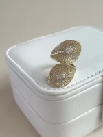 Anillo doble hoja con zirconias dorado