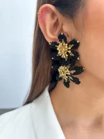 Maxi arete doble flor negra y dorado