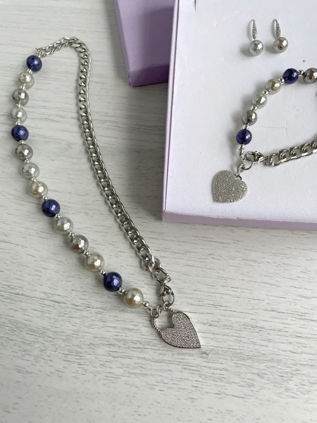 1915-019659d9-5b21-764a-b388-a03288d44692.jpg Conjunto pulsera collar y aretes Madre perla facetada - Imagen 1