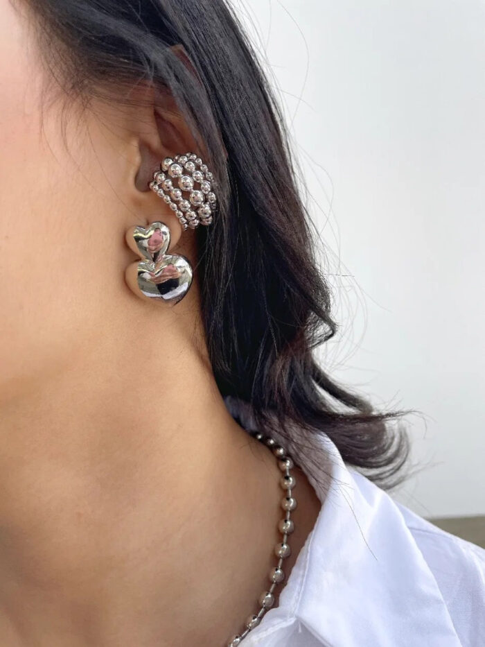 Earcuff chunky mini balines plateados - Imagen 2