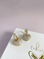Argollas zirconias con dije corazón doradas