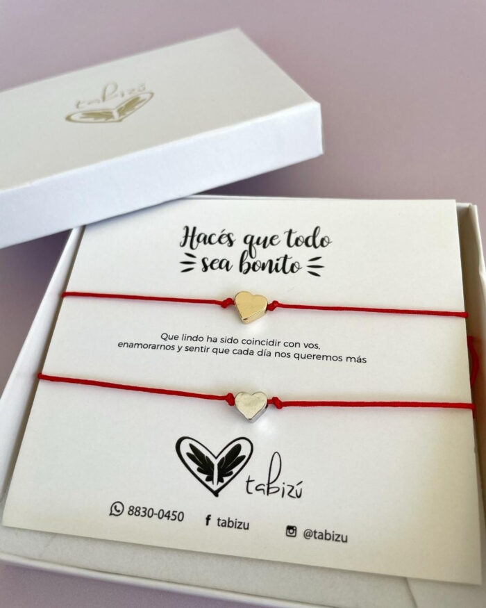 Dúo de pulseras hilo rojo pareja / amistad - Imagen 2