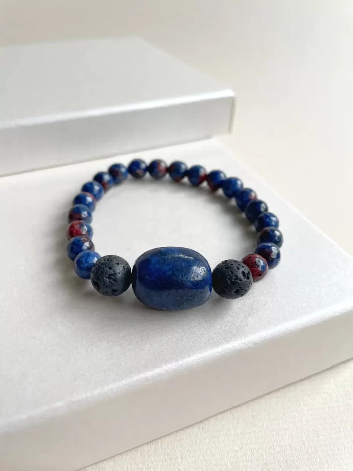Pulsera azul lapislázuli y ágata - Imagen 3