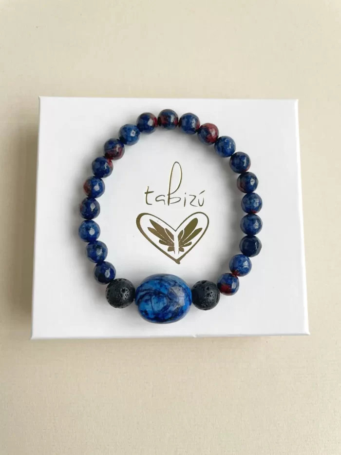 Pulsera azul lapislázuli y ágata - Imagen 2