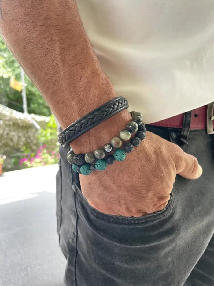 Pulsera pirita y entrepieza negra - Imagen 2