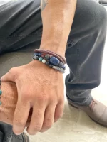 Pulsera de cuero doble café - Imagen 2