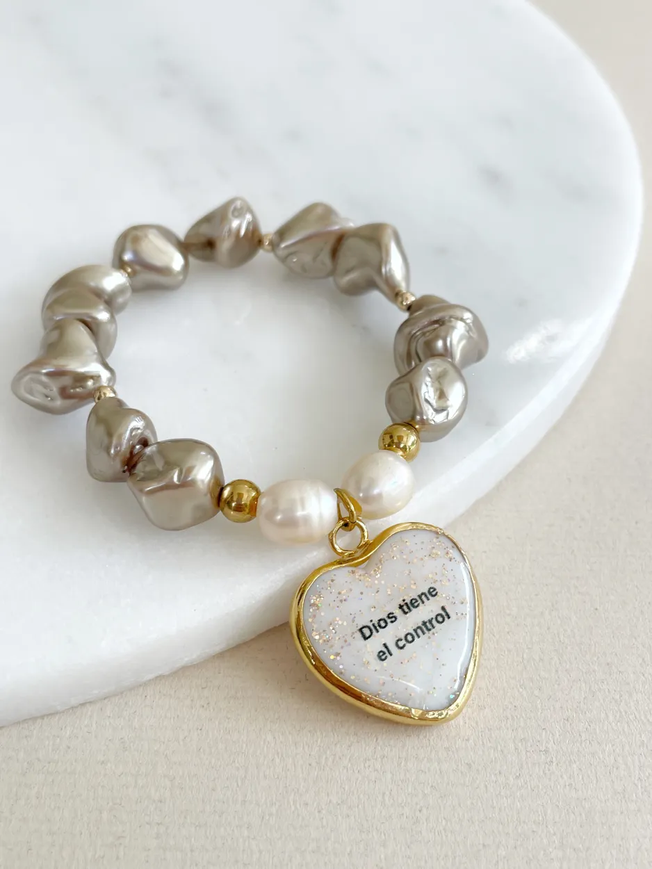 pul207 Pulsera Dios tiene el control champagne - Imagen 1