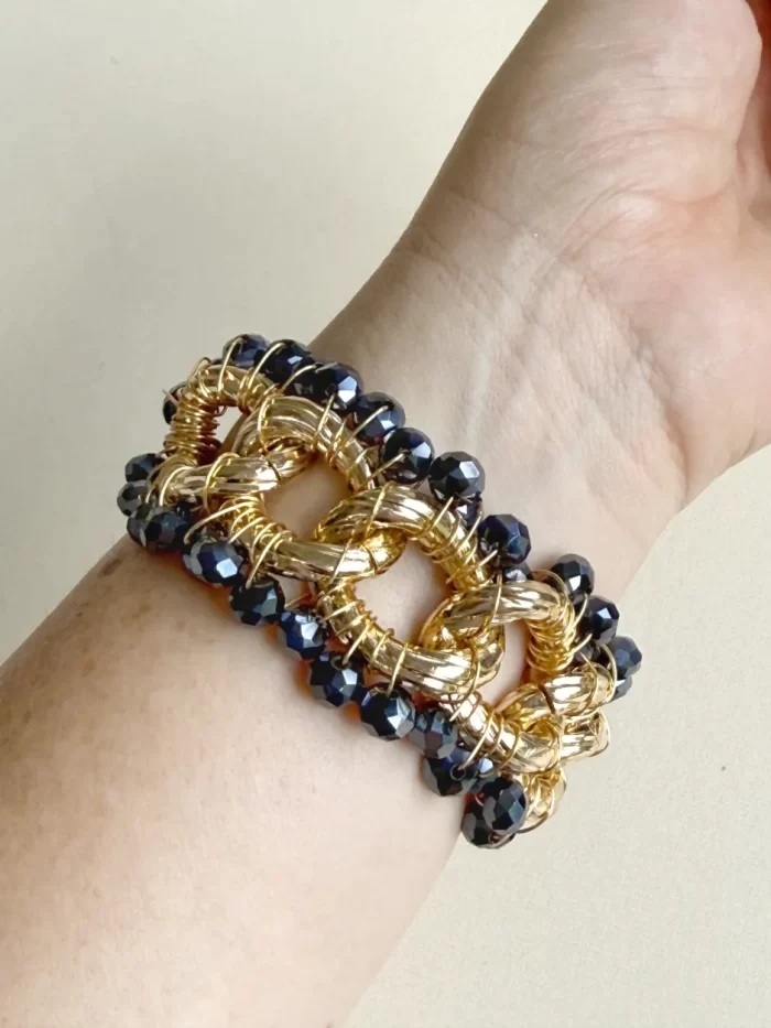 Brazalete tejido azul corazón murano - Imagen 2