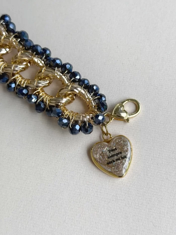Brazalete tejido azul corazón murano - Imagen 3