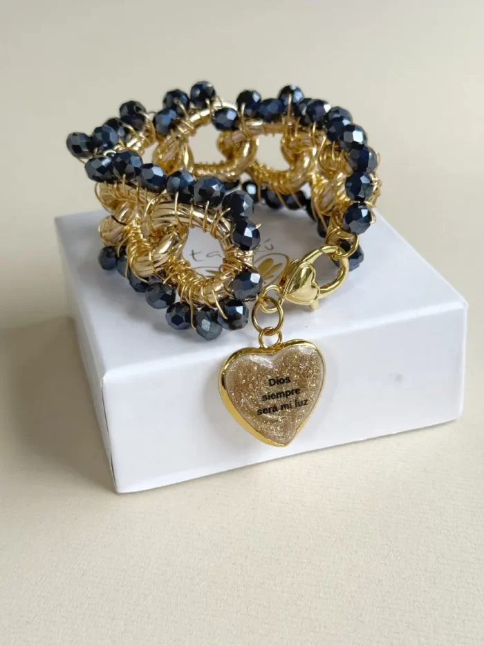 Brazalete tejido azul corazón murano - Imagen 4