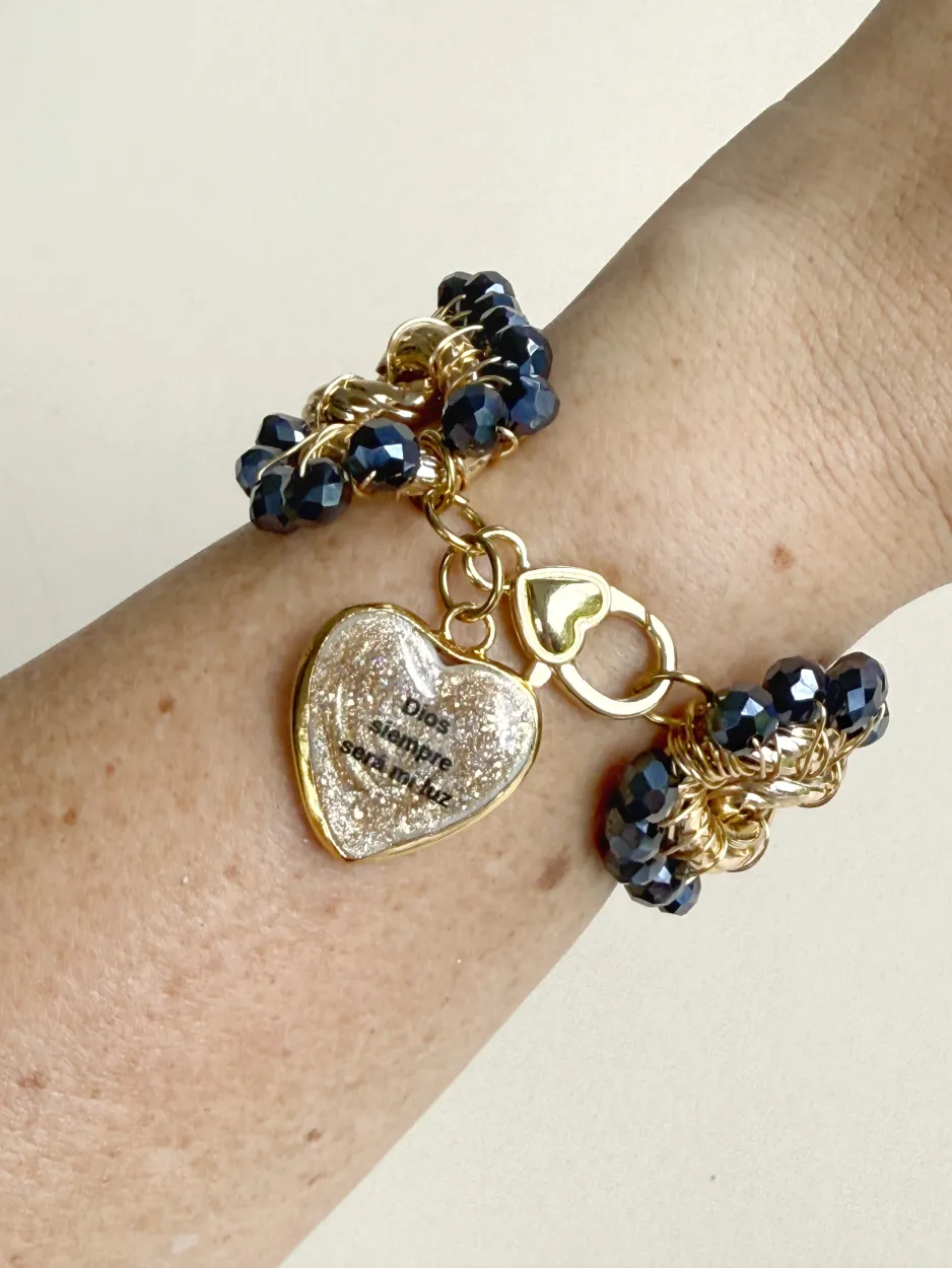 Brazalete tejido azul corazón murano