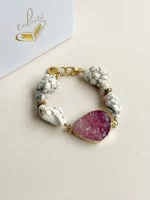 Pulsera turquesa blanca y cuarzo rosa