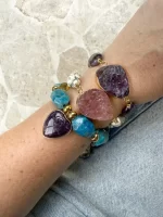 Pulsera turquesa blanca y cuarzo rosa - Imagen 2