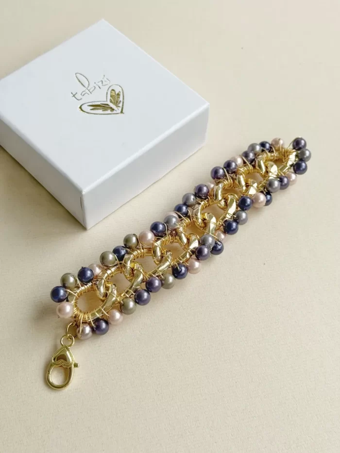 Brazalete tejido perla azuladas - Imagen 2