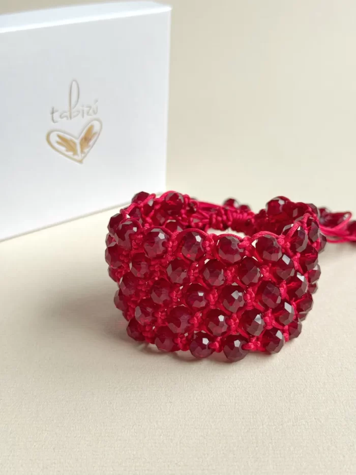 Brazalete tejido con cristales tono rojo/vino - Imagen 3