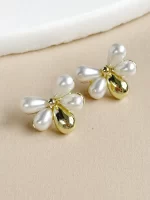 Arete abeja dorada y perla