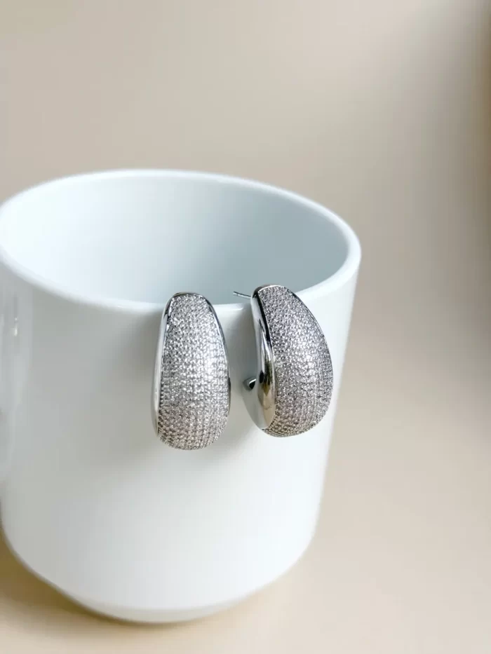 Arete gota luna plateada zirconias - Imagen 2