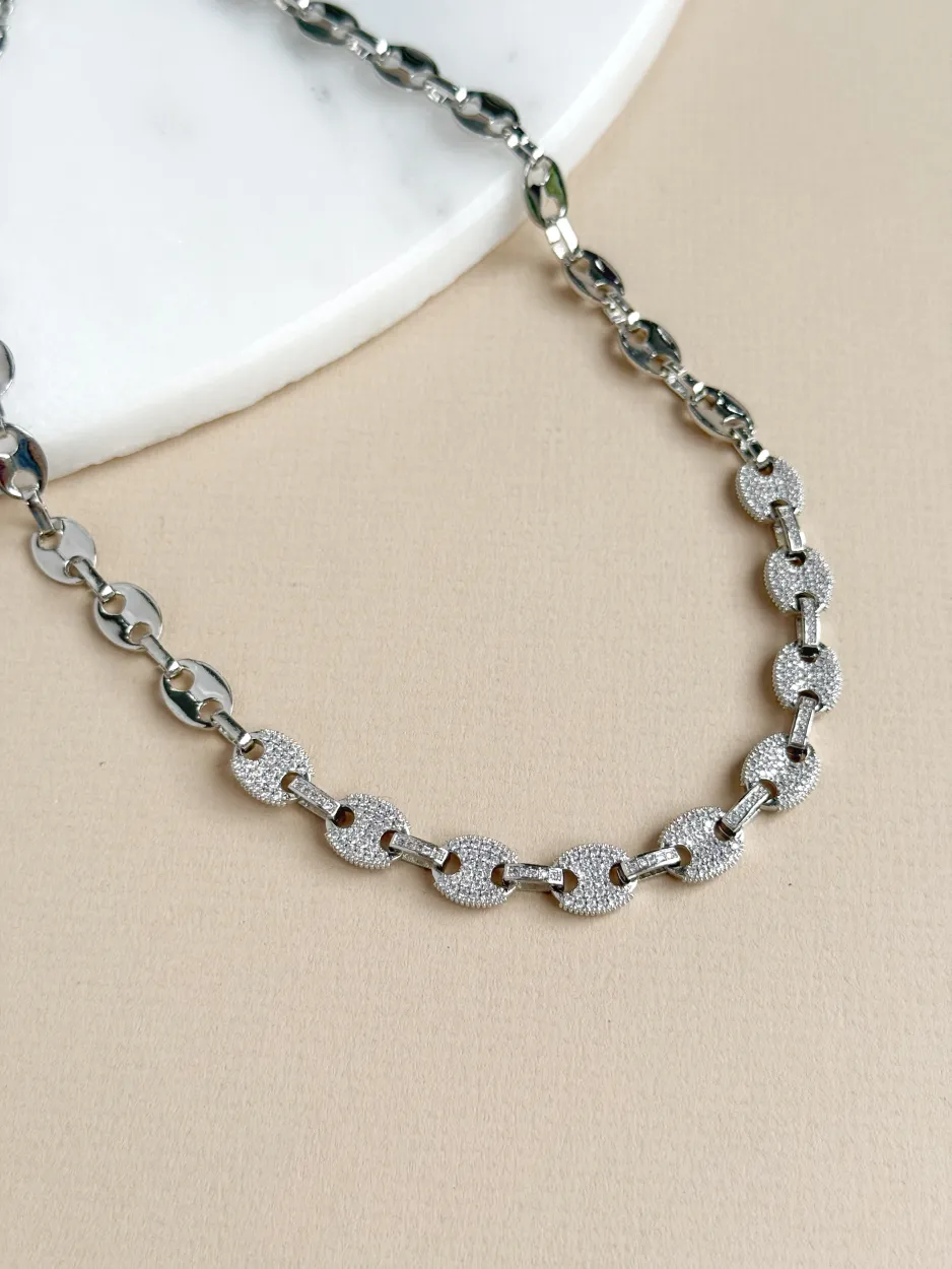 Collar óvalos plateado zircon