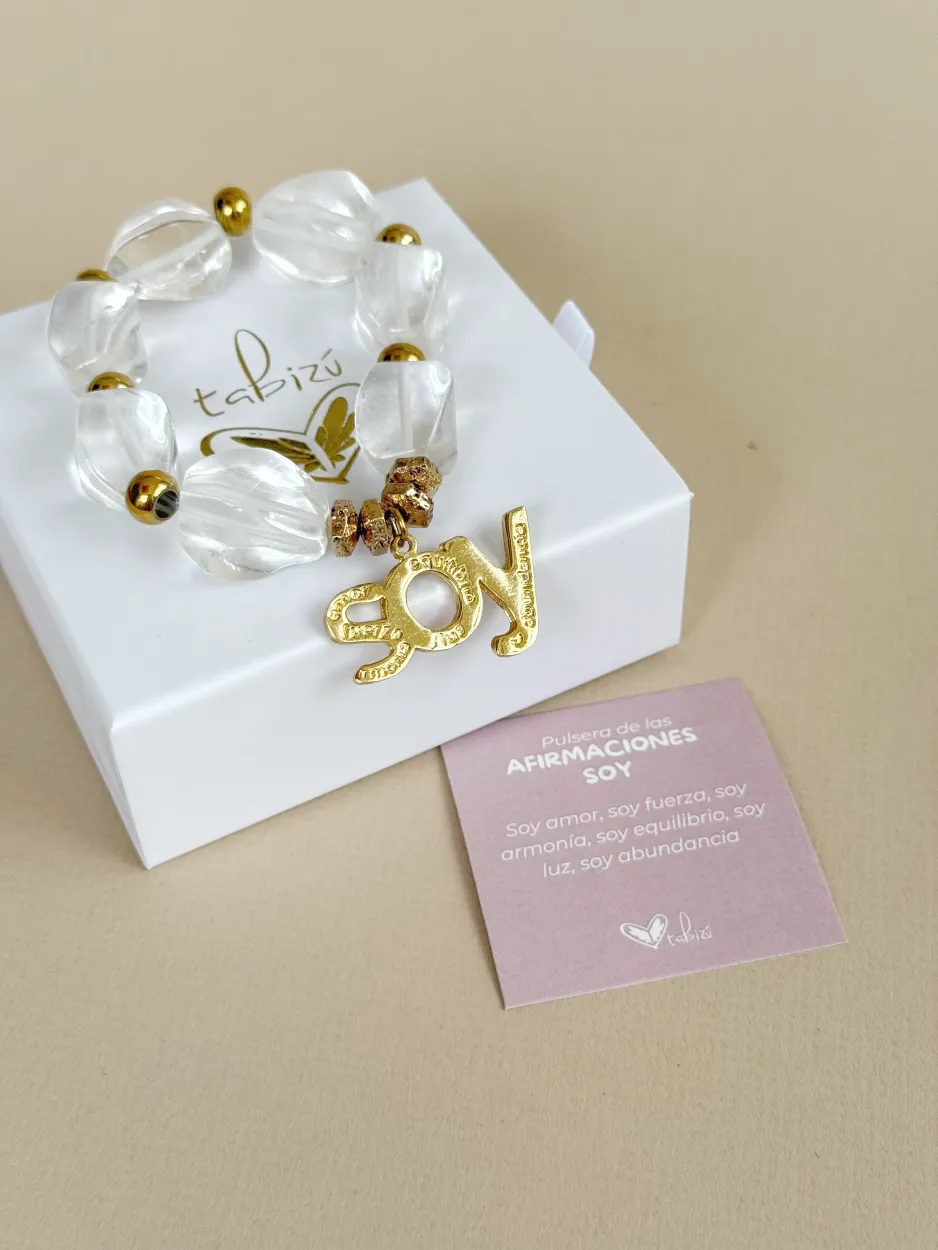 Pulsera afirmaciones SOY cuarzo transparente