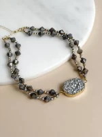 Collar/ choker drusa y cuarzo